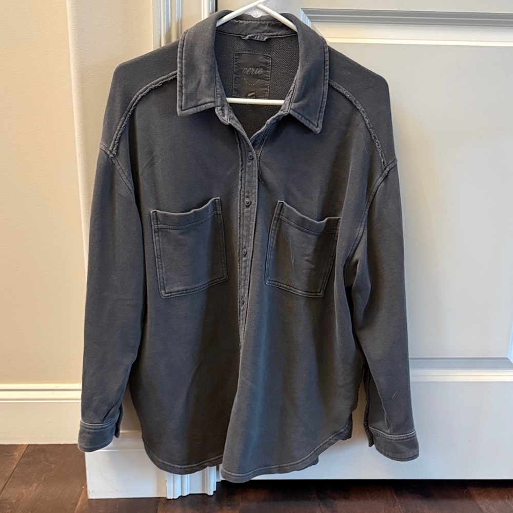 Womens Aerie Grey Button Down Shirt Oversized Small